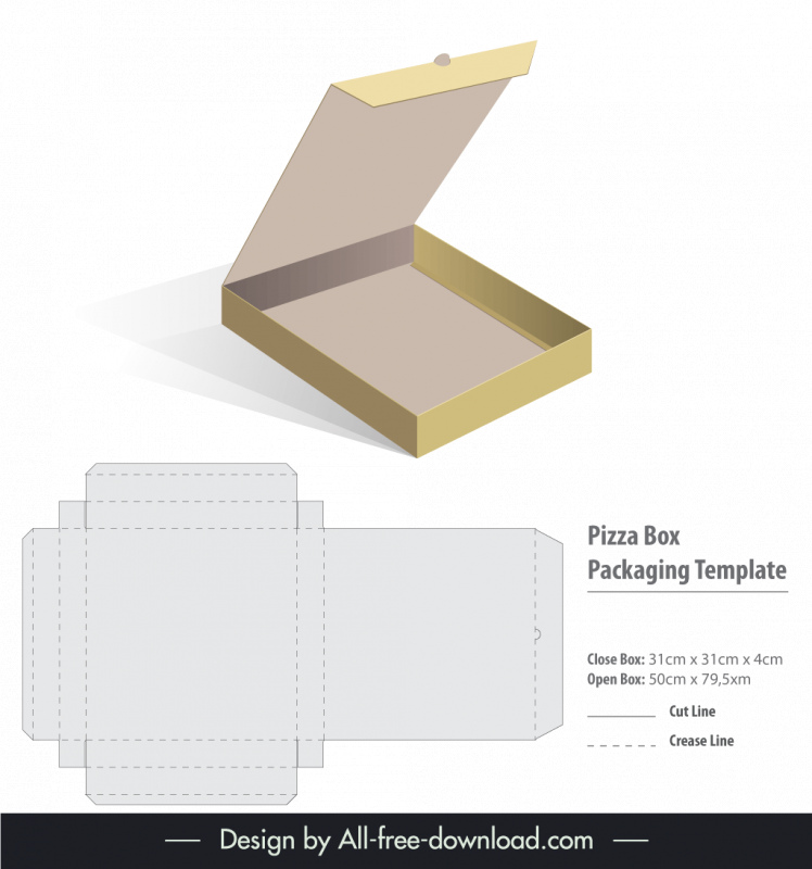 pizza square box packaging template flat 3d sketch