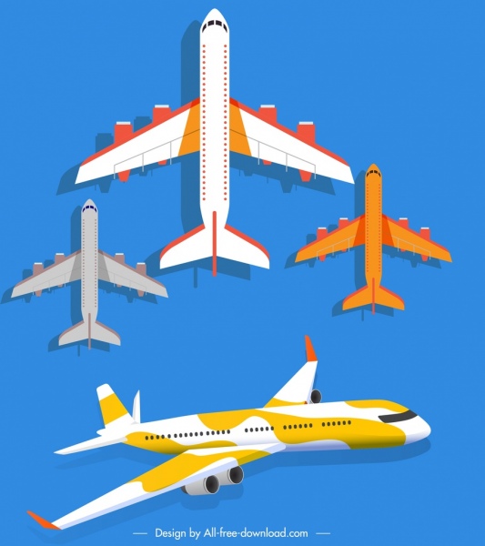 plane icons modern models sketch colored decor 