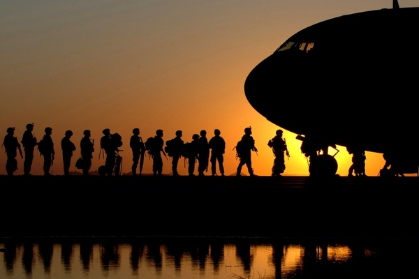 plane soldiers sunrise