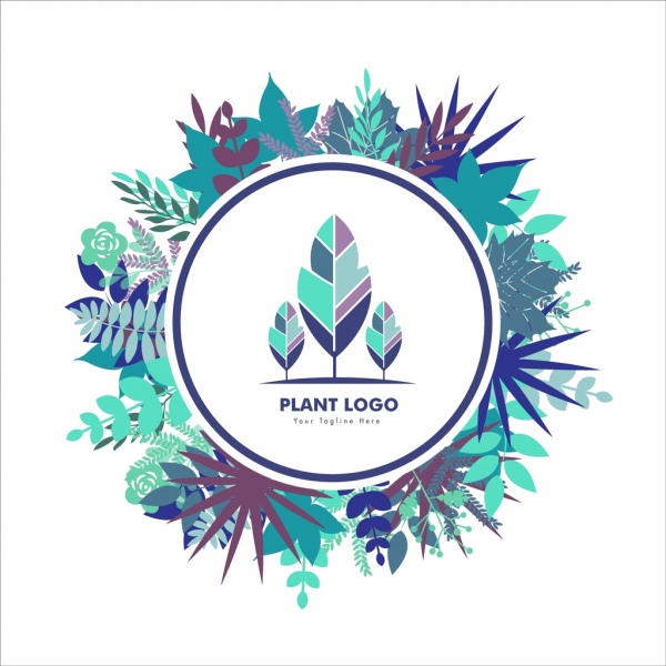plant logo template colored leaves ornament round style