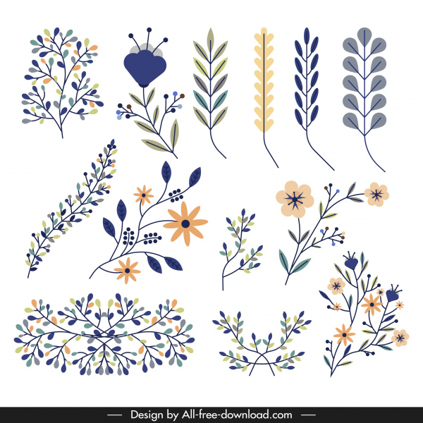 plants icons floral leaf sketch colorful flat classic