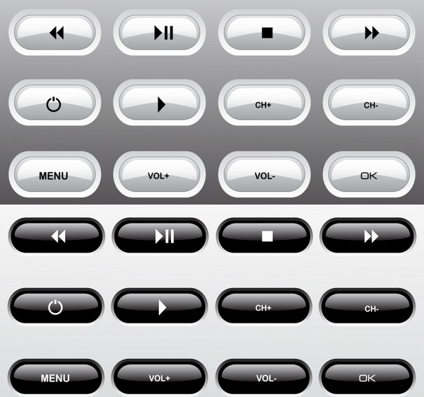 digital button templates shiny black white rounded design
