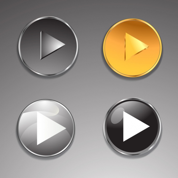 play button icons collection shiny colored round decor