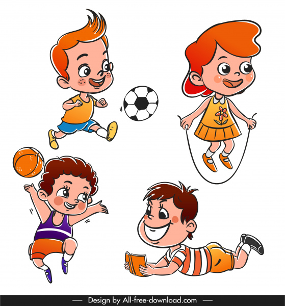 playful children icons cute cartoon characters sketch