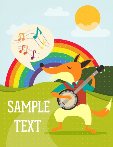 playful fox background stylized design rainbow decoration