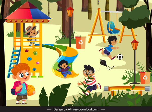 playground background colorful dynamic cartoon sketch