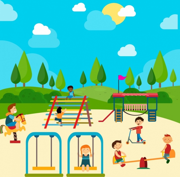 playground drawing children icons colored cartoon