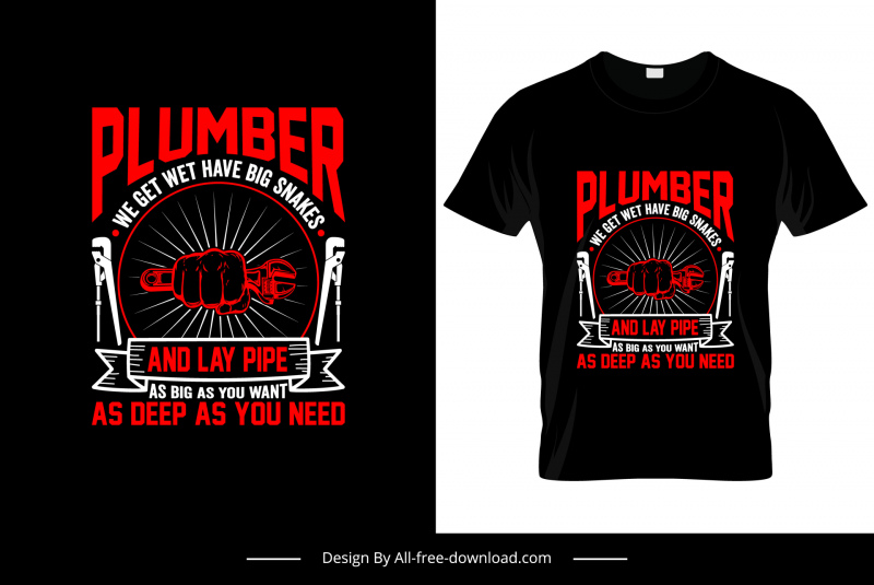 plumber tshirt template dark red black design fist mechanic tools decor