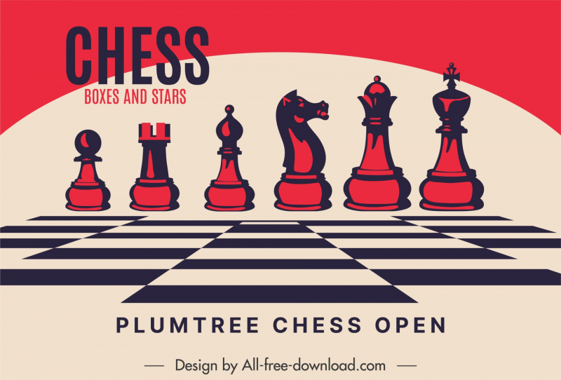 plumtree chess open tournament banner template retro handdrawn 