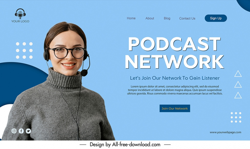 podcast net work banner template modern realistic 