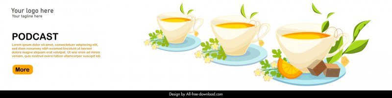 podcast tea cup advertising banner bright elegant classic decor