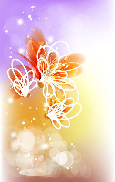 points of light background with flowers vector set