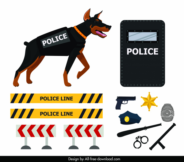 police design elements dog weapon barrier sketch