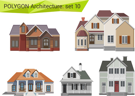 polygonal architecture design vector set 