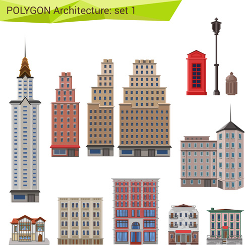 polygonal architecture design vector set 