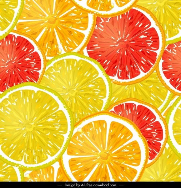 pomelo slices pattern bright yellow red circles decor