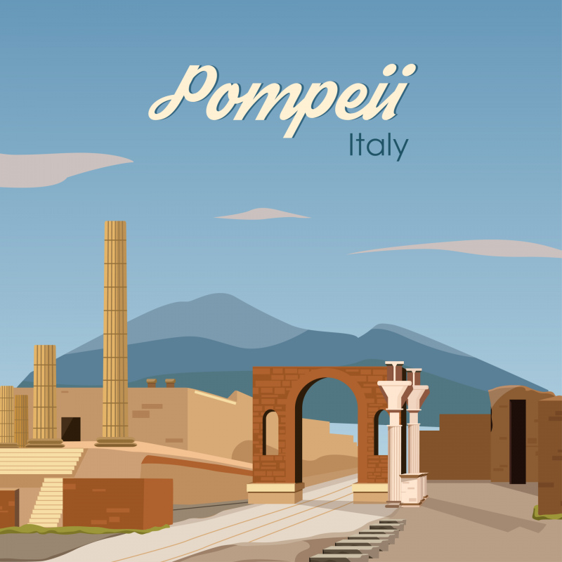 pompeii italy heritage advertising banner template ancient architecture sketch
