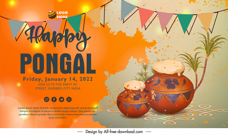 pongal happy banner templates food jar sketch retro grunge decor