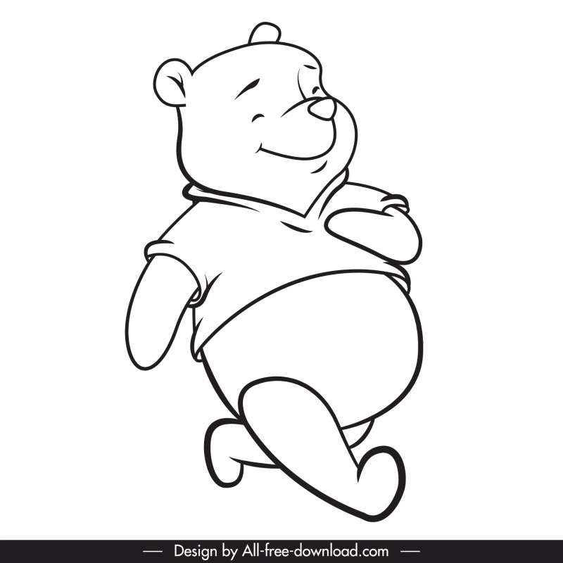 pooh bear icon black white handdrawn cartoon outline 