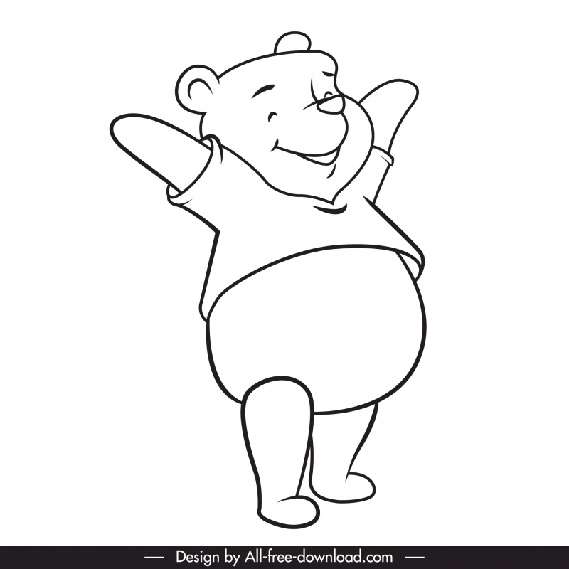 pooh bear icon lovely handdrawn cartoon outline 