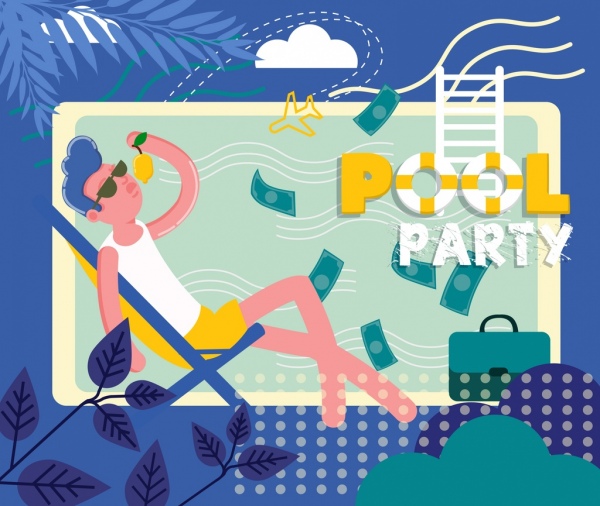 pool party banner rich relaxed man icon