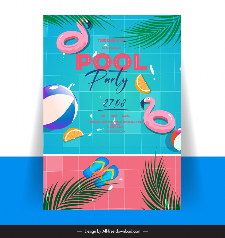 pool party invitation banner template leaf orange pool elements 