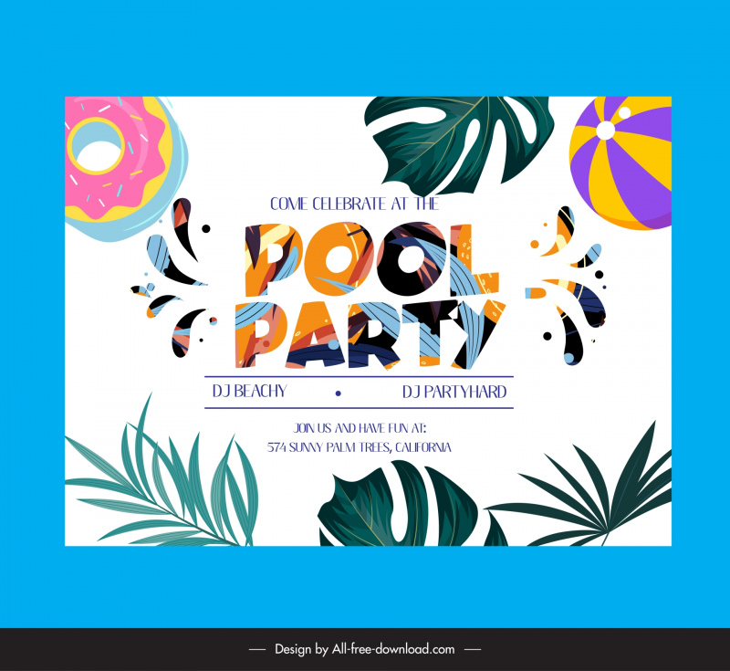 pool party invitation card template dynamic water leaf buoy