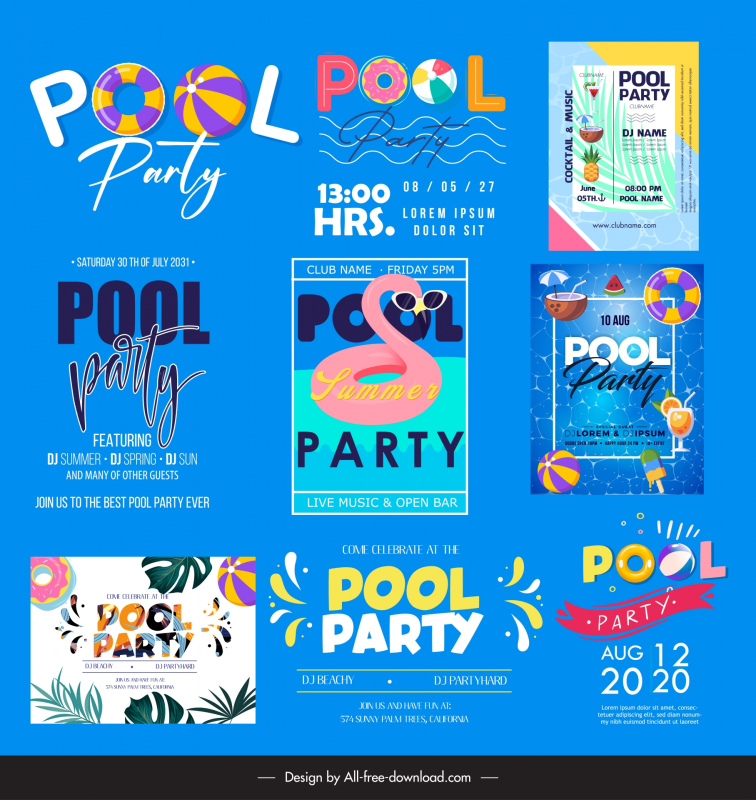 pool party invitation card templates collection flat classic 