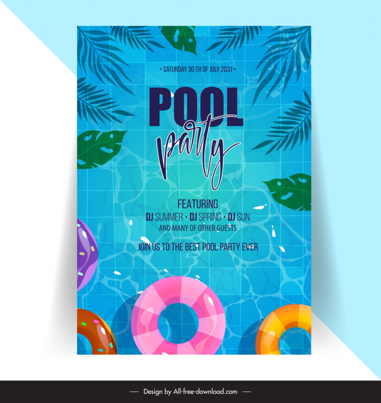 pool party invitation poster template  flat leaf buoy decor