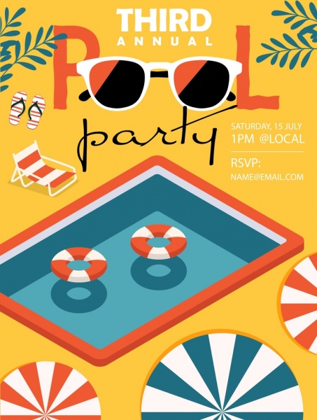pool party poster multicolored 3d decor