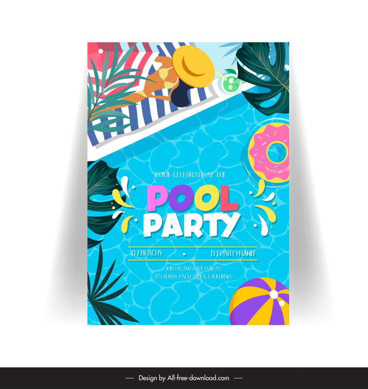 pool party poster template flat pool scene 