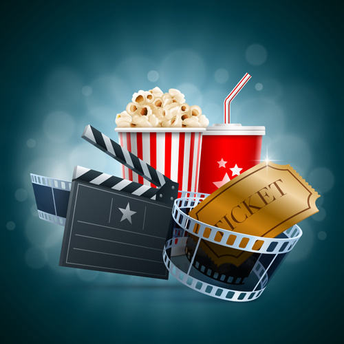 popcorn with film elements vector background