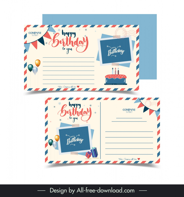 postcard birthday template cake balloon ribbon decor