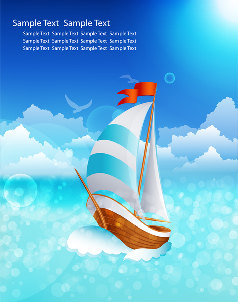postcard design with sail and sea background