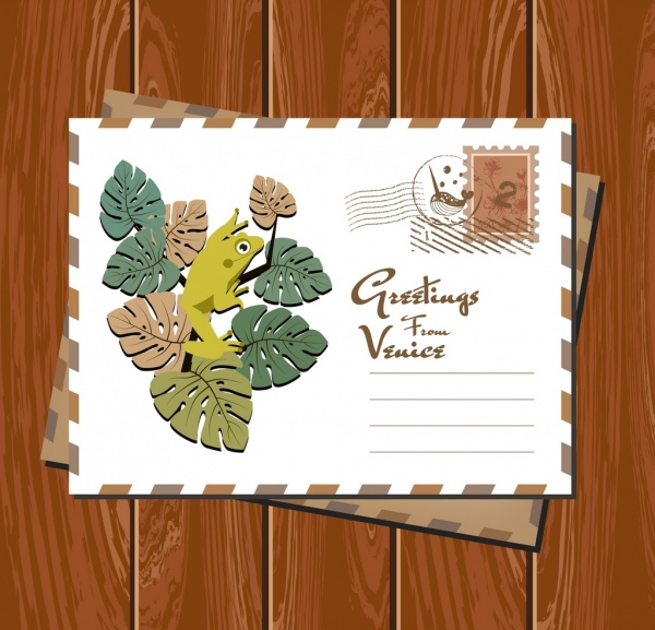 postcard envelope template frog icon classical design
