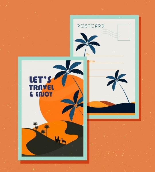 postcard template travel theme desert icon classical design