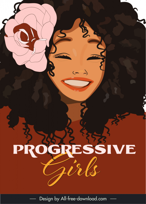 poster black progressive girls template smiling girl handdrawn cartoon sketch
