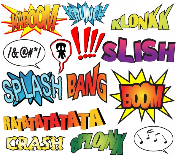 sound icons colorful capital texts speech bubbles design