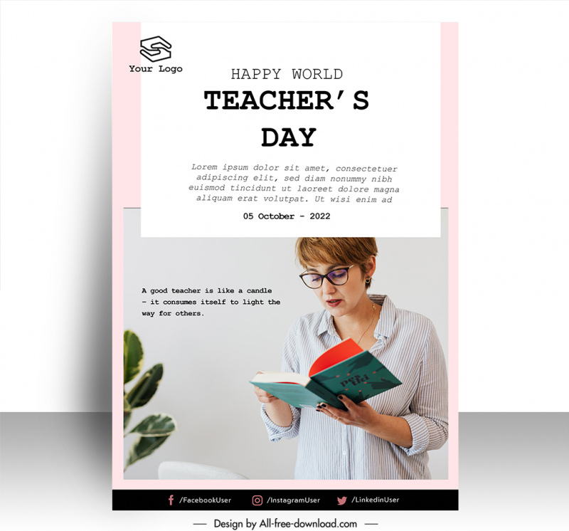 poster happy world teachers day template female teacher reading book sketch modern realistic design 