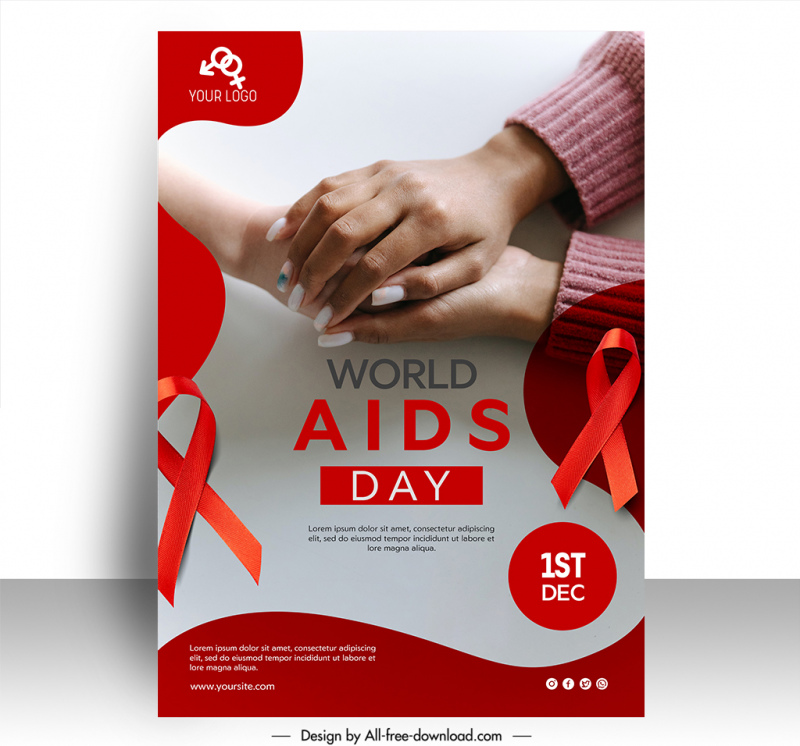 poster international aids day template hands holding sketch realistic design 
