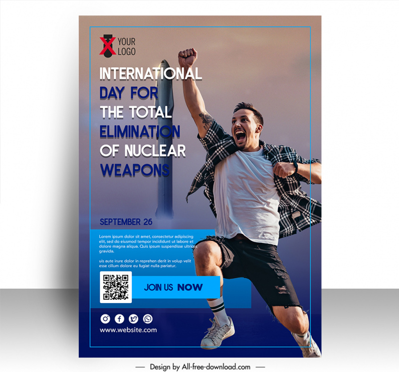 poster international day for the total elimination of nuclear weapons template dynamic realistic excited man sketch