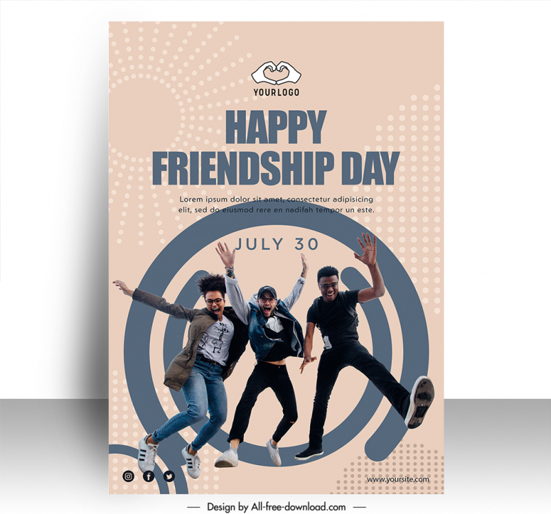 poster international day of friendship template dynamic joyful men sketch 