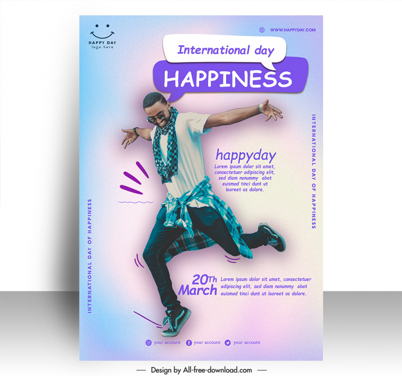 poster international day of happiness template dynamic man sketch realistic design