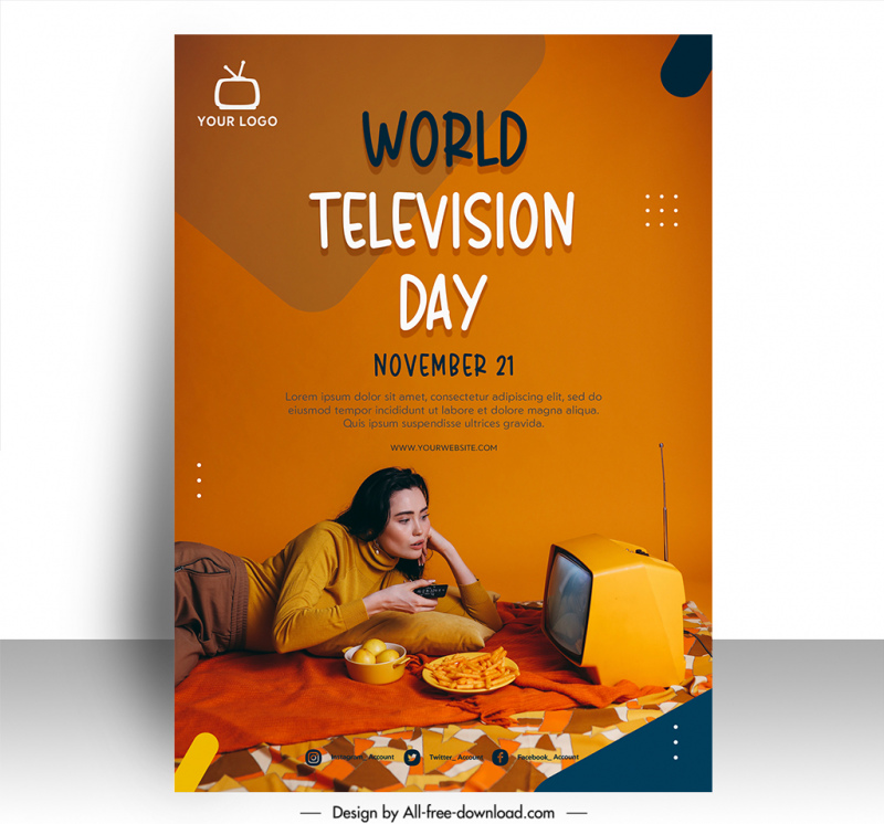 poster international television day template young woman relaxing sketch modern realistic design 