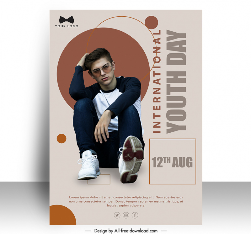 poster international youth day template handsome young man sketch modern realistic design 
