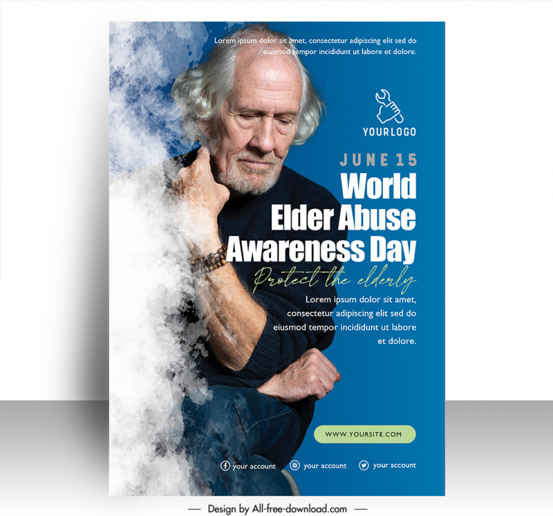 poster protect the elderly world elder abuse awareness day template old man smoke sketch realistic design 