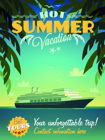 poster travel vector vacation beach elements cruise ship summer eps format 94mb illustrations clip