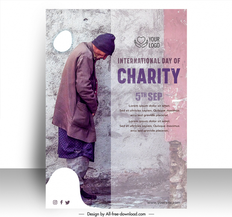 poster world day of charity template poor homeless man sketch realistic retro design 