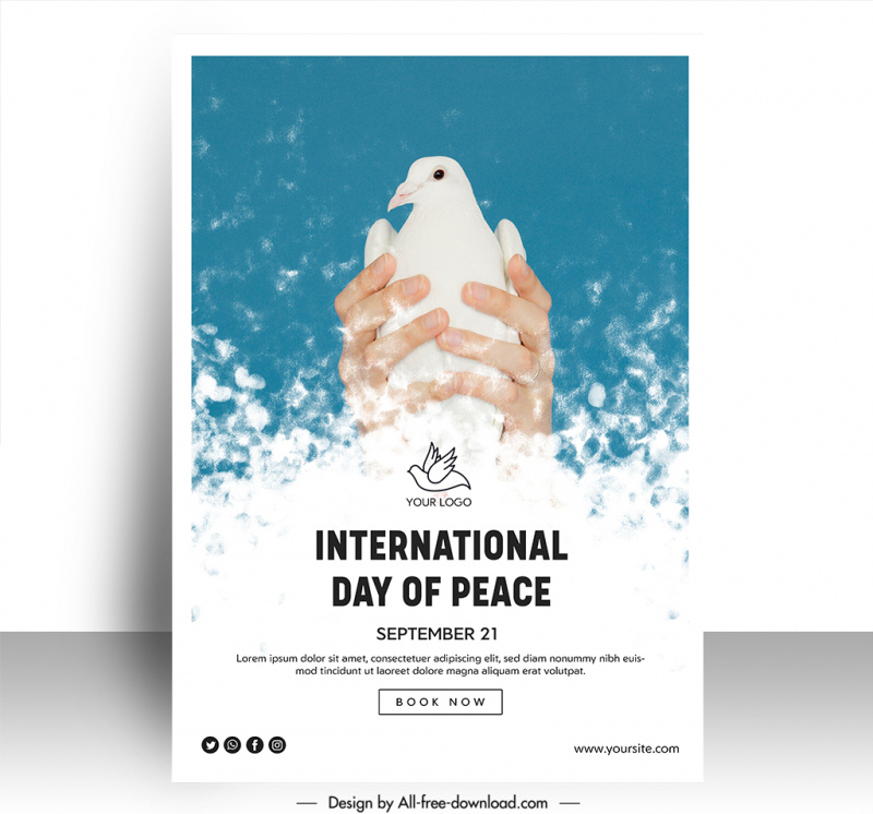 poster world day of peace template hand holding pigeon sketch