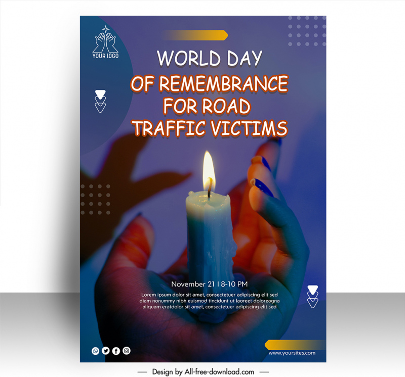 poster world day of remembrance for road traffic victims template dark closeup hand holding candle sketch